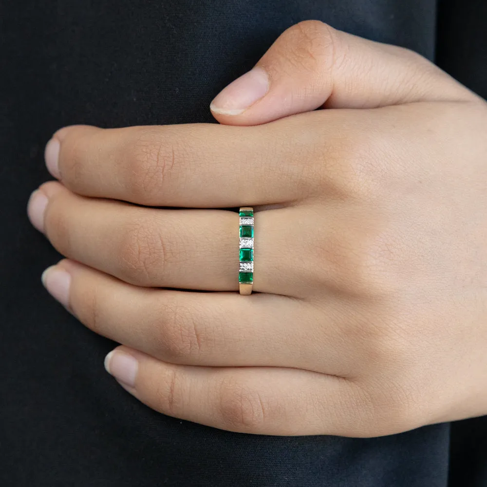 9ct Created Emerald and Diamond Ring