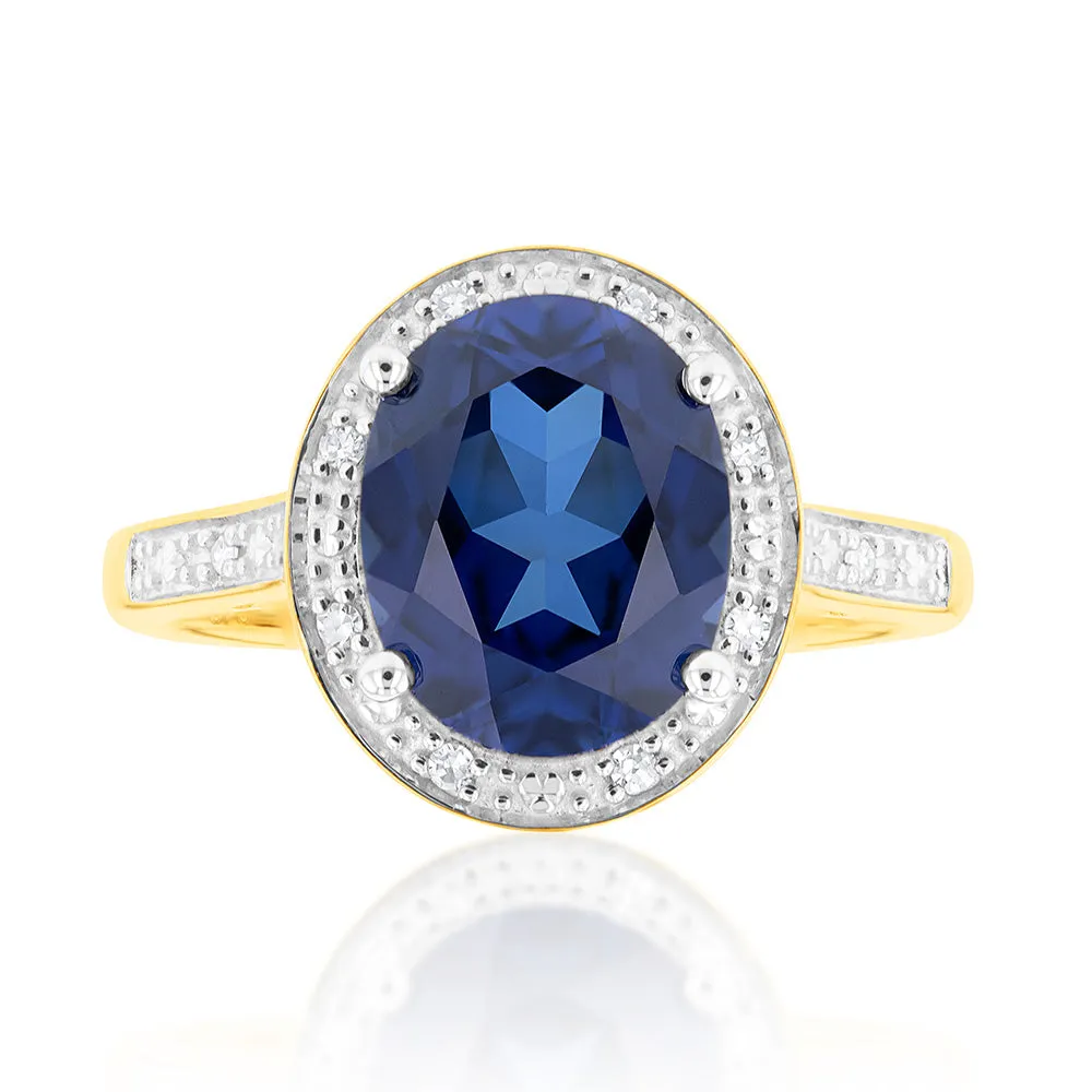 9ct Created Sapphire & Diamond Ring