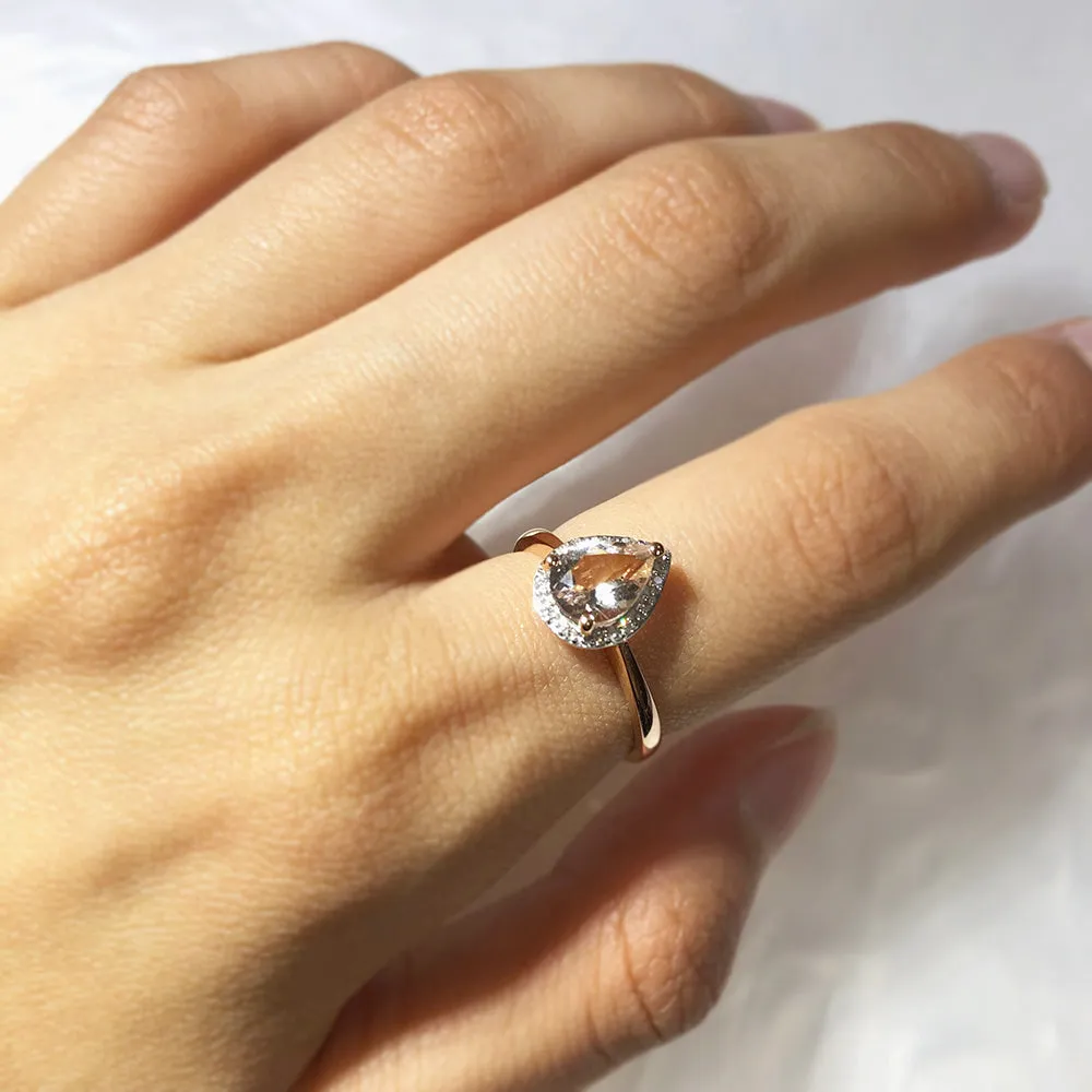 9ct Rose Gold 1.00ct Morganite 8x6mm Pear & Diamond Ring