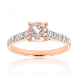 9ct Rose Gold Elegant Morganite and Diamond Ring