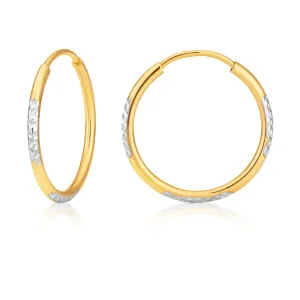 9ct Two Tone Double Sided Diamond Cut 15mm Hoop Earrings