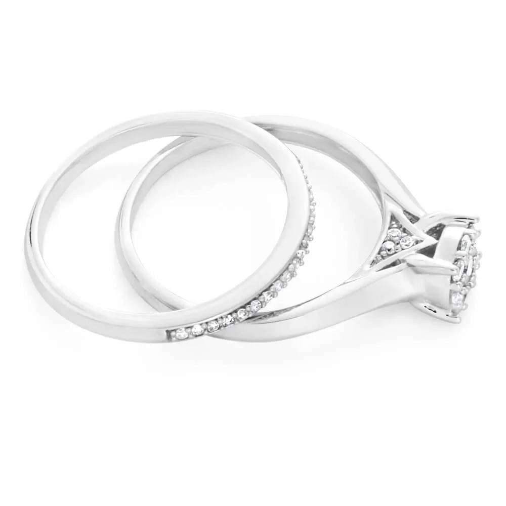 9ct White Gold 2 Ring Bridal Set With 1/3 Carats Of Brilliant Cut Diamonds