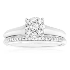 9ct White Gold 2 Ring Bridal Set With 1/3 Carats Of Brilliant Cut Diamonds