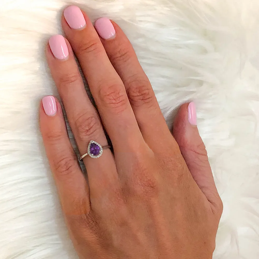 9ct White Gold Amethyst & Diamond Pear Shape Ring