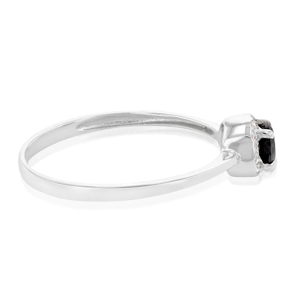 9ct White Gold Black Zirconia Halo Ring