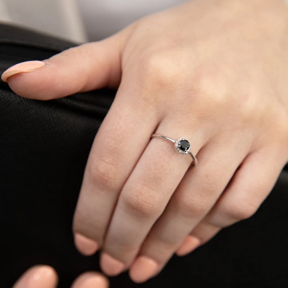 9ct White Gold Black Zirconia Halo Ring