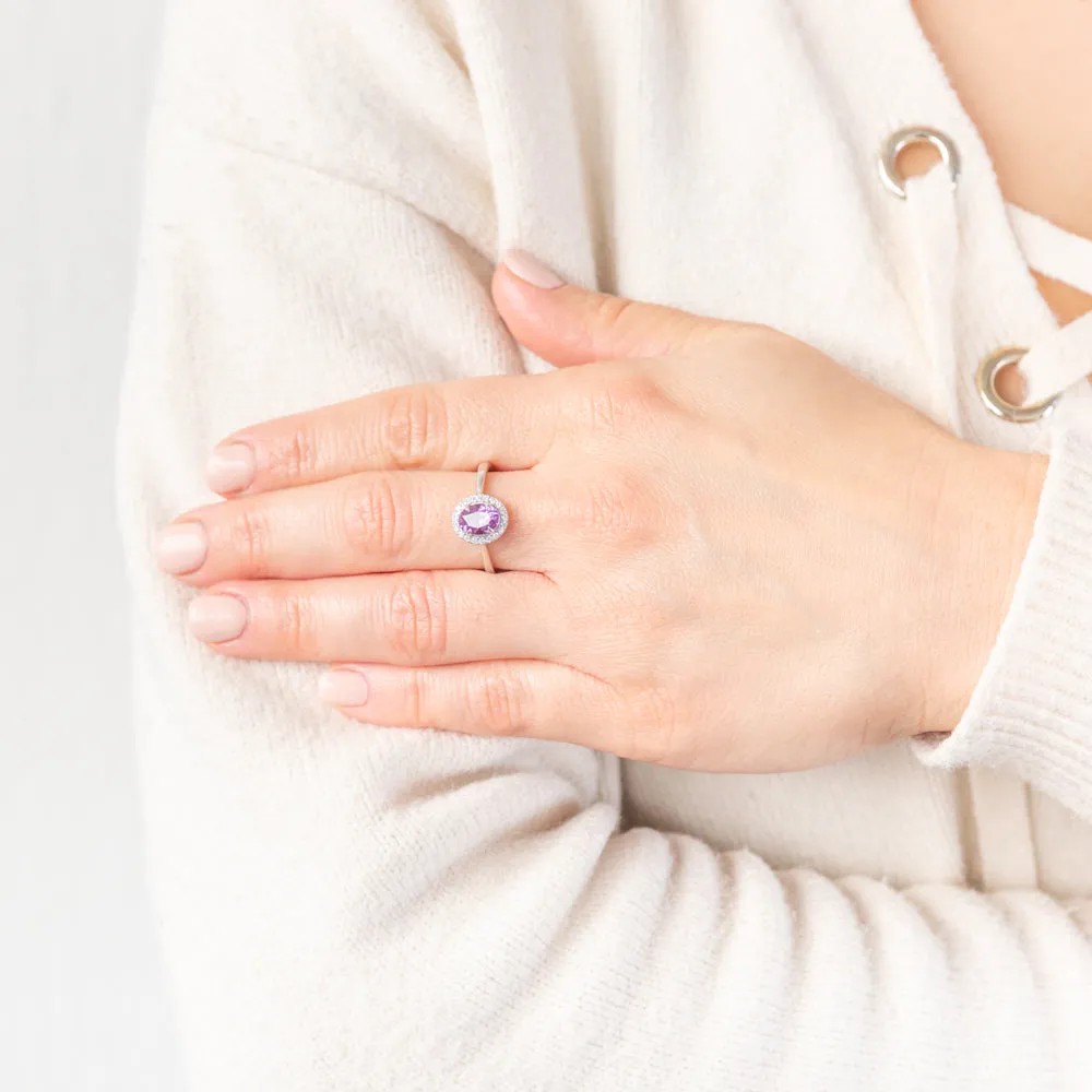 9ct White Gold Created Oval Alexandrite And Diamond Ring