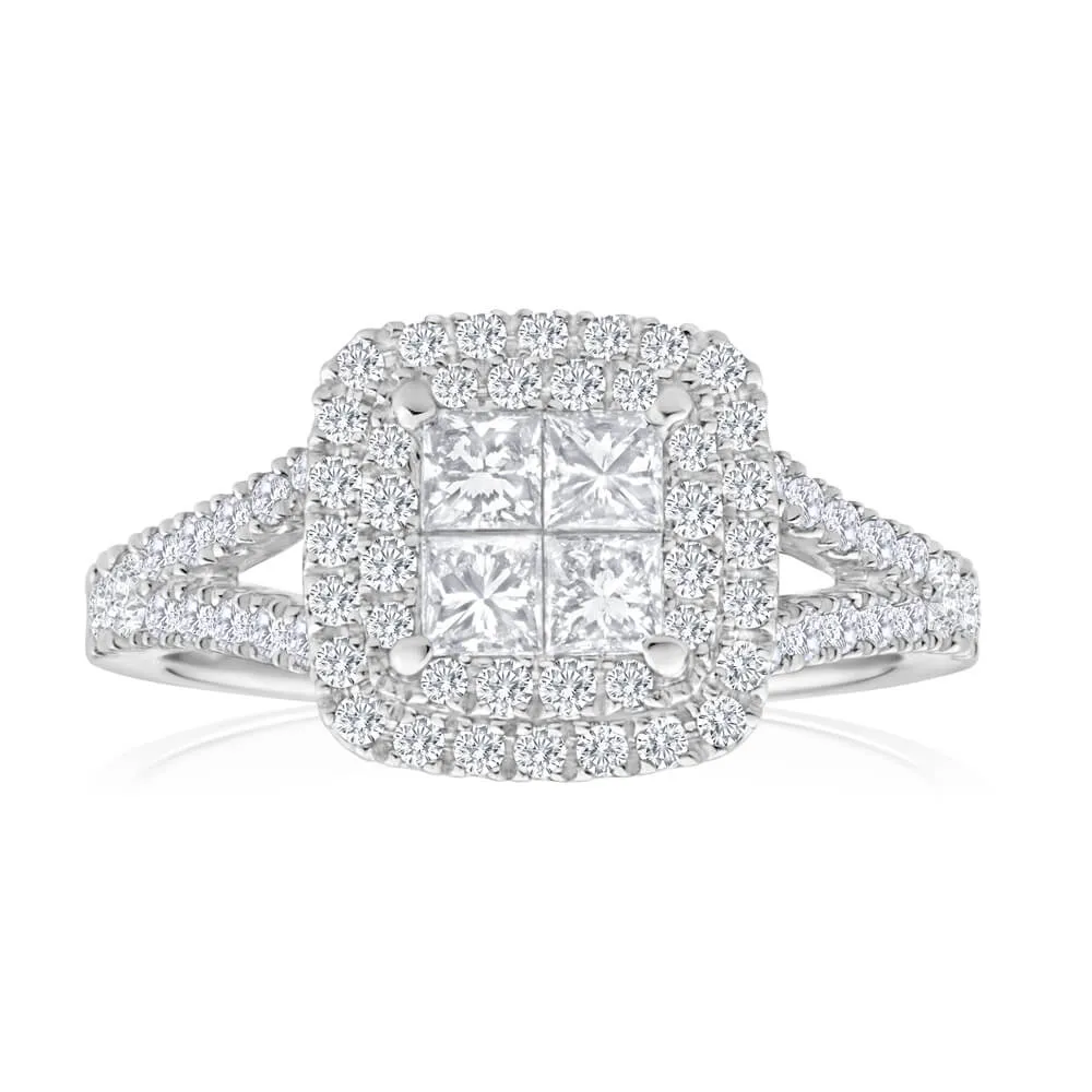 9ct White Gold Diamond Ring Set With 68 Brilliant Cut Diamonds