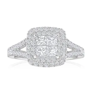 9ct White Gold Diamond Ring Set With 68 Brilliant Cut Diamonds