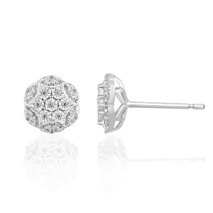 9ct White Gold Flower Shape Cluster Diamond Stud Earrings