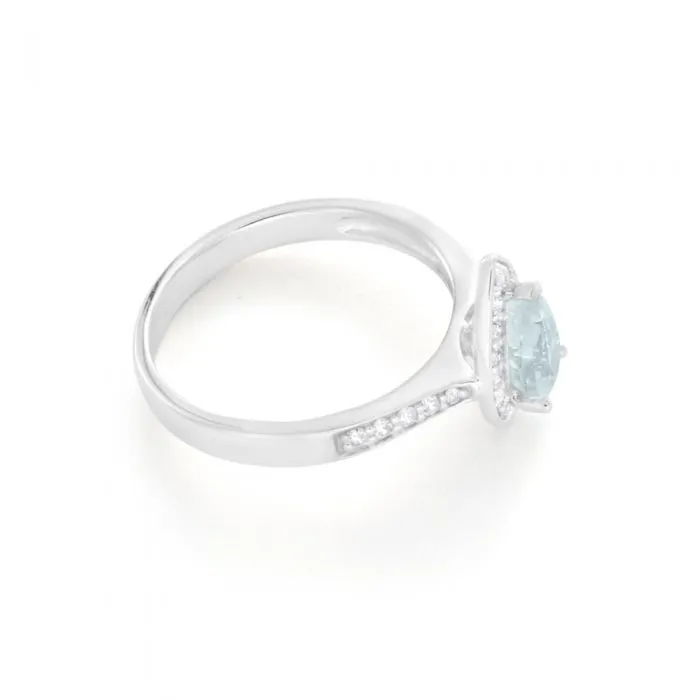 9ct White Gold Pear Cut 0.65ct Aquamarine 0.20 Carat Diamond Ring