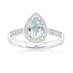 9ct White Gold Pear Cut 0.65ct Aquamarine 0.20 Carat Diamond Ring