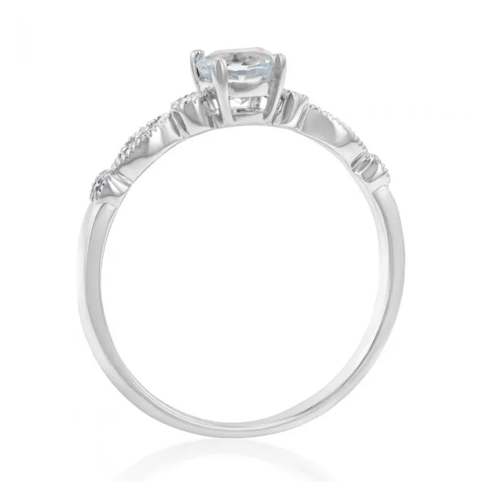 9ct White Gold Round Cut 0.45ct Aquamarine and Diamond Ring