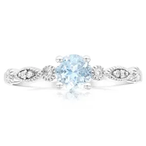 9ct White Gold Round Cut 0.45ct Aquamarine and Diamond Ring