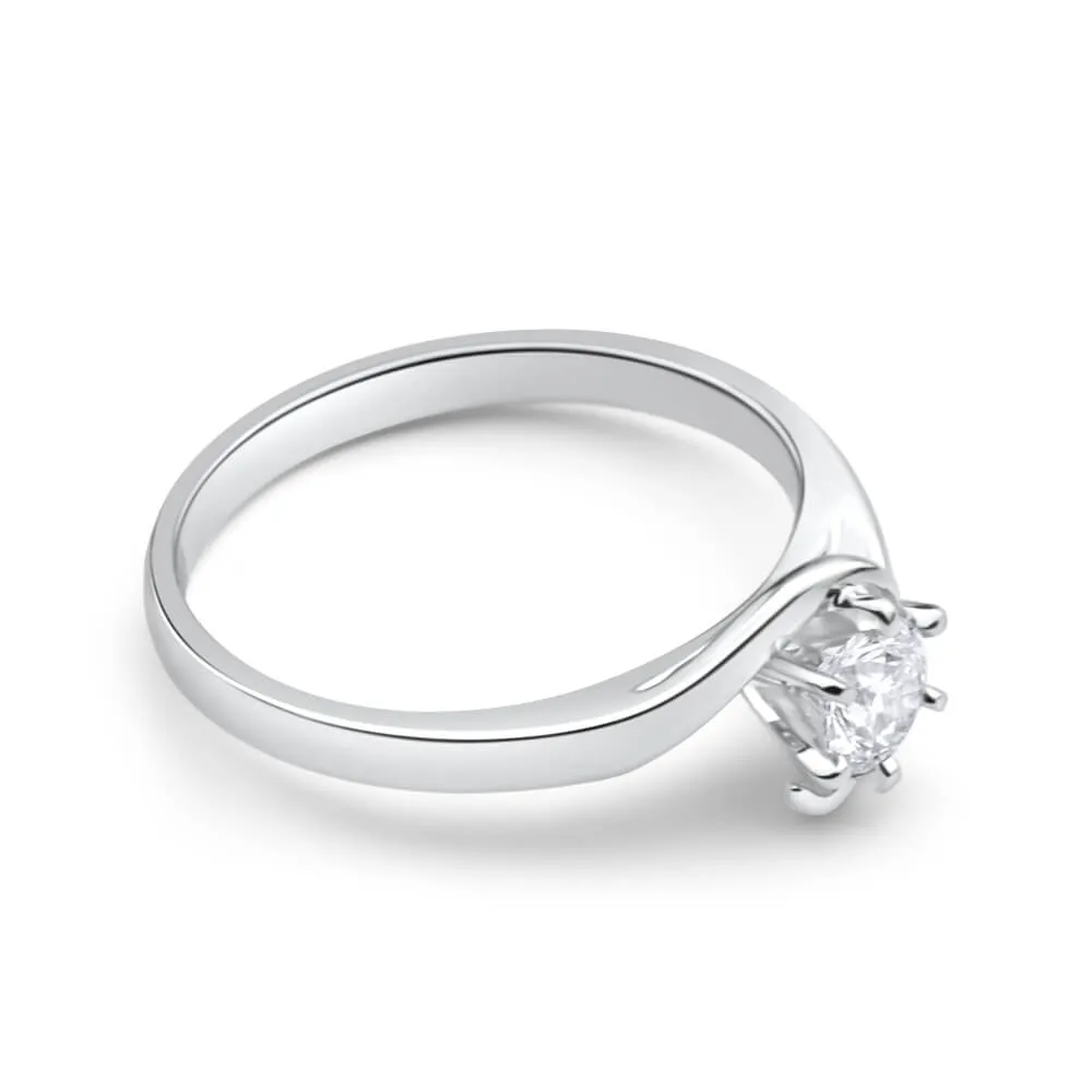 9ct White Gold Solitaire Ring With 3/8 Carat 6 Claw Set Diamond