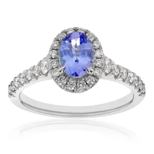 9ct White Gold Tanzanite and Diamond Oval Halo Ring