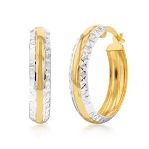 9ct Yellow And White Gold Silverfilled Diamond Cut 20mm Hoop Earrings
