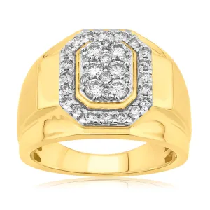 9ct Yellow Gold 1 Carat Diamond Gents Ring