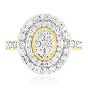 9ct Yellow Gold 1 Carat Diamond Oval Shape Cluster Ring