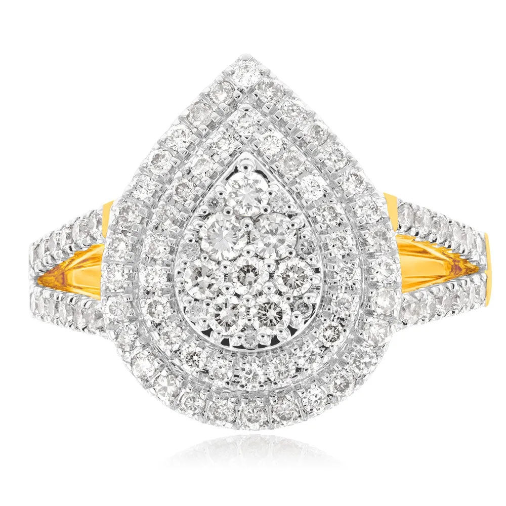 9ct Yellow Gold 1 Carat Diamond Pear Shape Cluster Ring