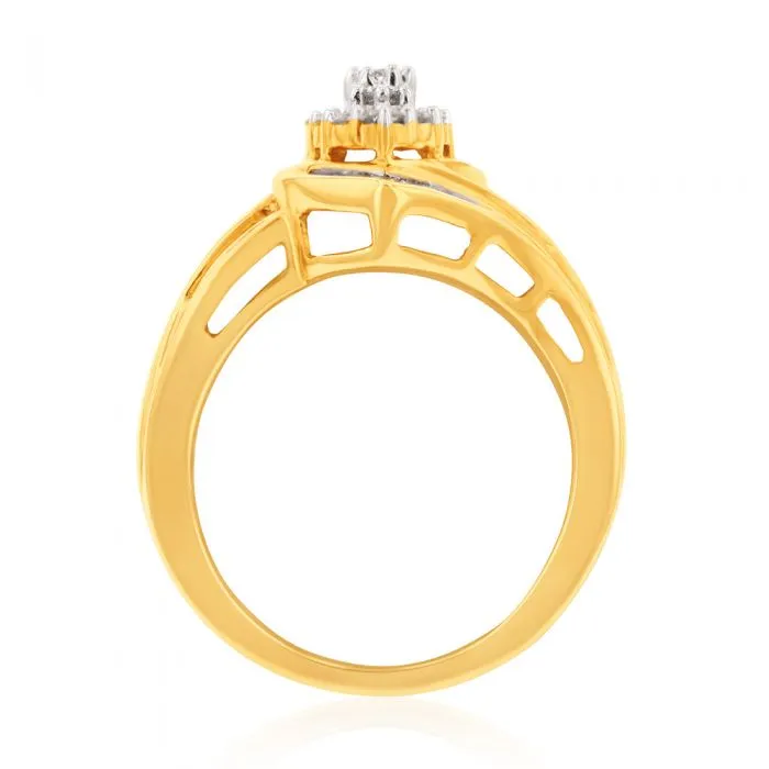9ct Yellow Gold 1 Carat Diamond Ring Set with 63 Diamonds