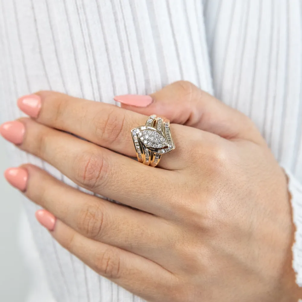 9ct Yellow Gold 1 Carat Diamond Ring Set with 63 Diamonds