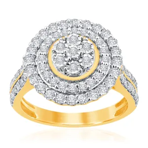 9ct Yellow Gold 1 Carat Diamond Round Shape Cluster Ring