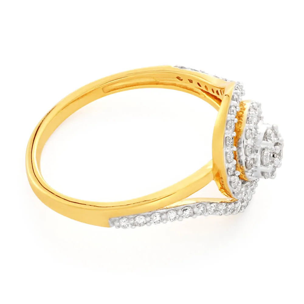 9ct Yellow Gold 1/2 Carat Diamond Ring Set with 59 Stunning Brilliant Diamonds