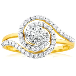 9ct Yellow Gold 1/2 Carat Diamond Ring Set with 59 Stunning Brilliant Diamonds