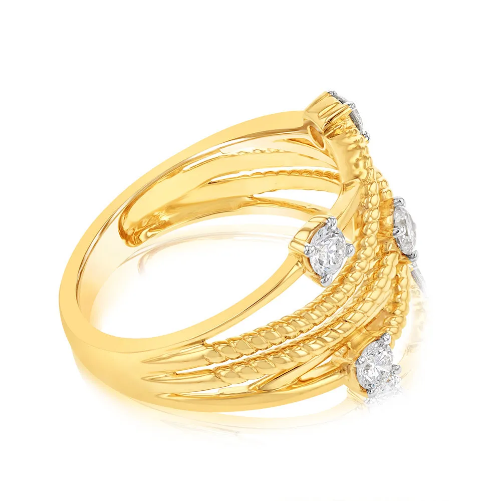 9ct Yellow Gold 1/2 Carat Lab Grown Diamond Rope Effect Dress Ring