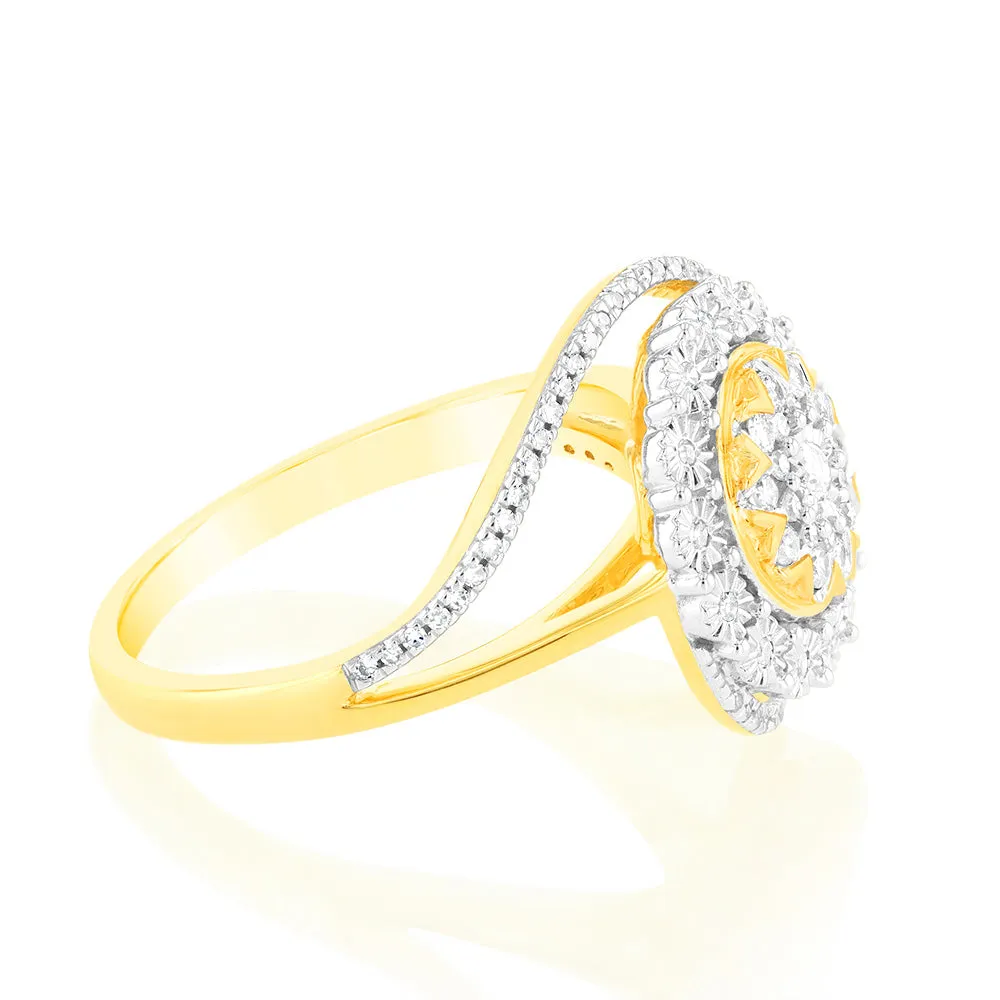 9ct Yellow Gold 1/4 Carat Diamond Ring with 85 Round Brilliant Cut Diamonds