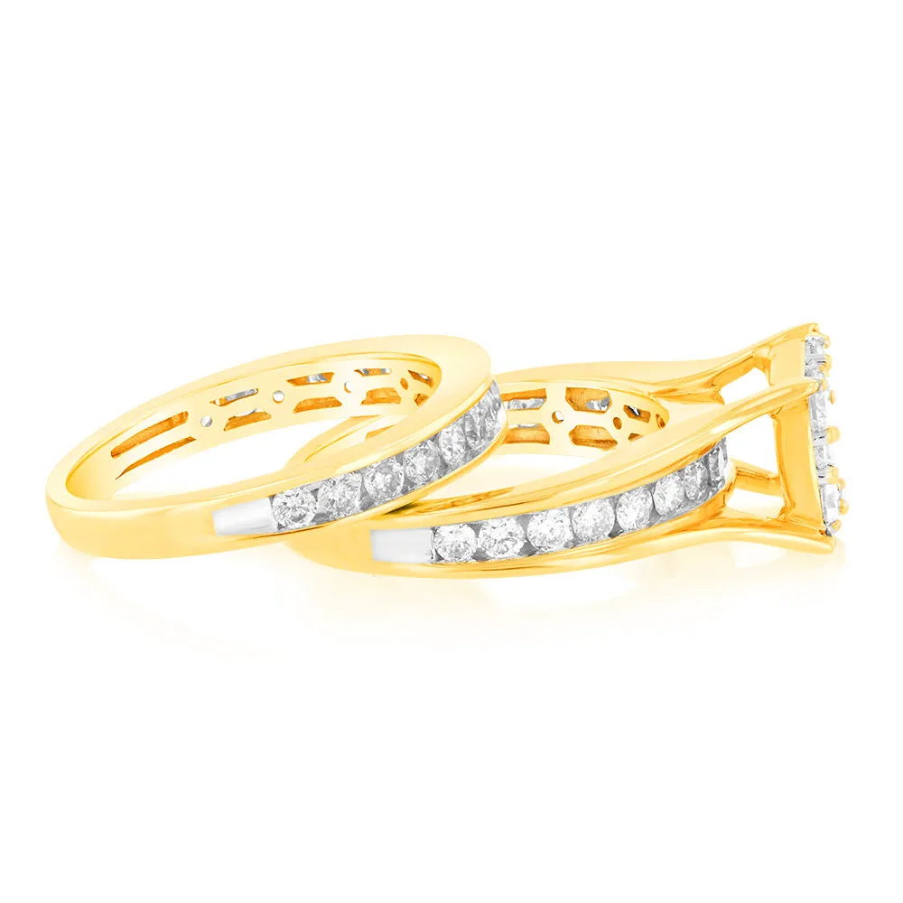 9ct Yellow Gold 1.5 Carat Diamond 2 Ring Bridal Set