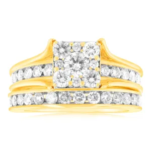 9ct Yellow Gold 1.5 Carat Diamond 2 Ring Bridal Set