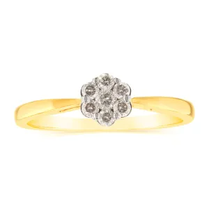 9ct Yellow Gold 1/5 Carat Diamond Flower Shaped Ring