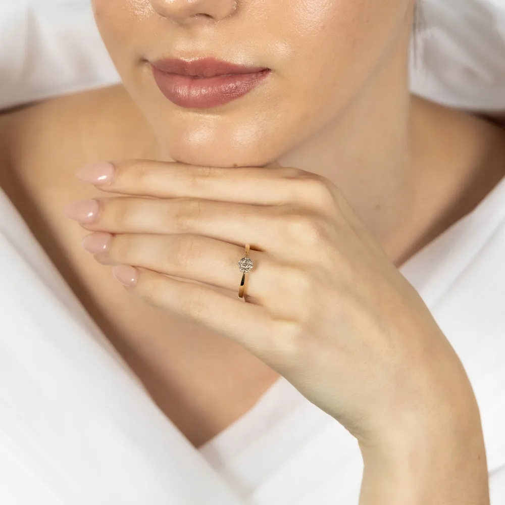 9ct Yellow Gold 1/5 Carat Diamond Flower Shaped Ring