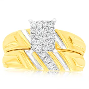 9ct Yellow Gold 2-Ring Diamond Bridal set with 0.20 Carat of Diamonds
