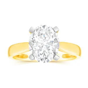 9ct Yellow Gold 2.00ct Diamond Equivalent 11X9MM Zirconia Solitaire Ring