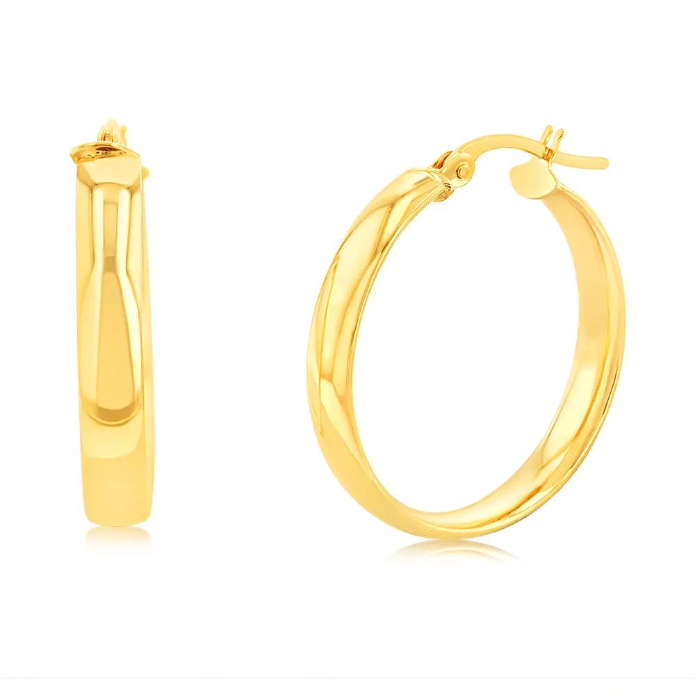 9ct Yellow Gold 20mm Plain Hoop Earrings