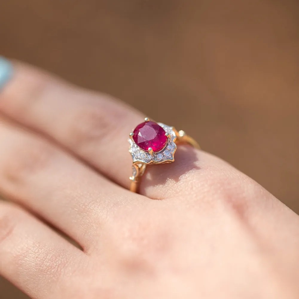 9ct Yellow Gold 2.70ct Natural Enhanced Ruby and Diamond Ring