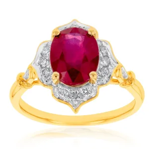 9ct Yellow Gold 2.70ct Natural Enhanced Ruby and Diamond Ring