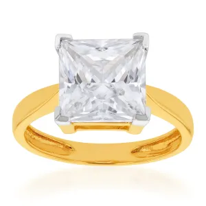 9ct Yellow Gold 3.00ct Diamond Equivalent 9.5mm Princess Cut Zirconia Solitaire