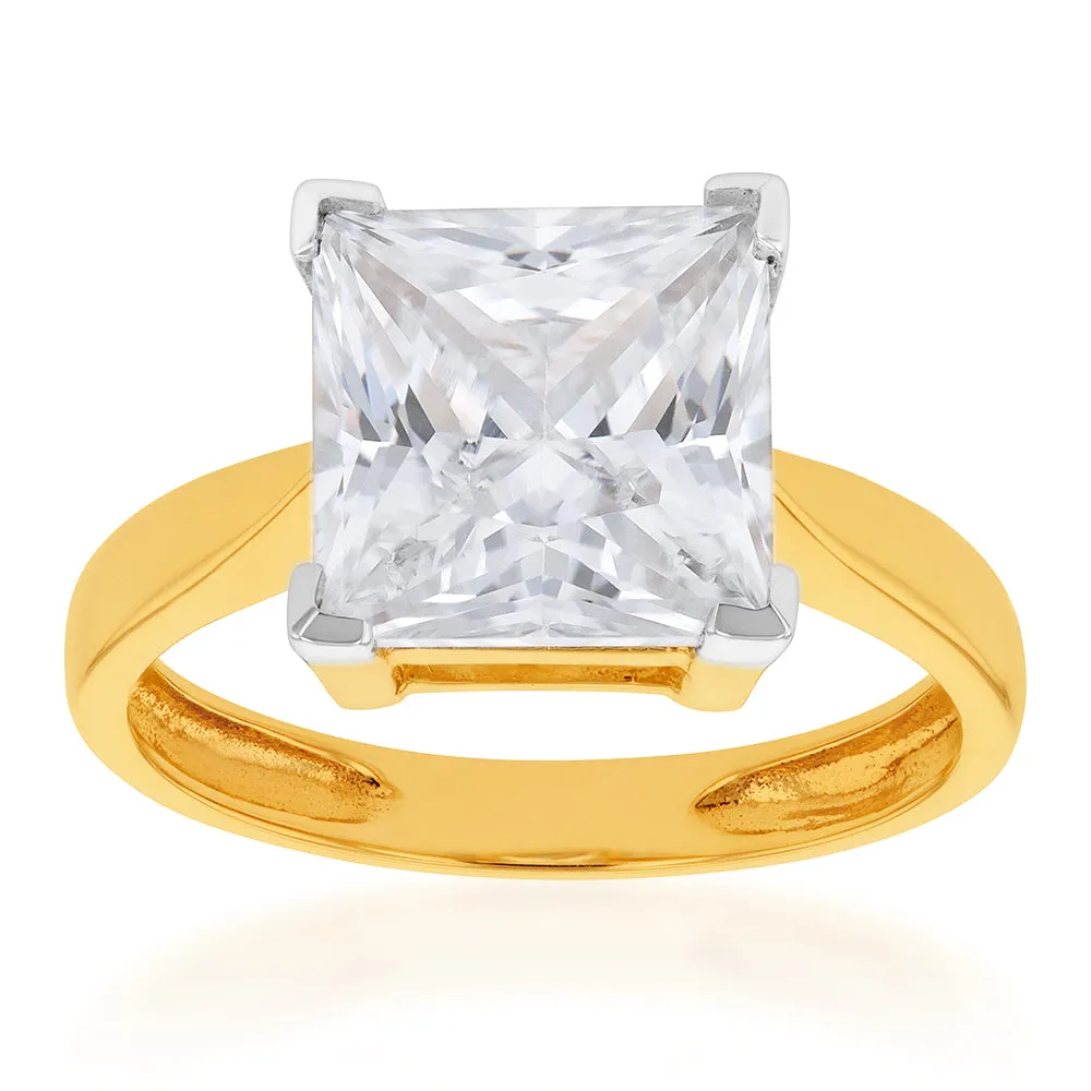 9ct Yellow Gold 3.00ct Diamond Equivalent 9.5mm Princess Cut Zirconia Solitaire