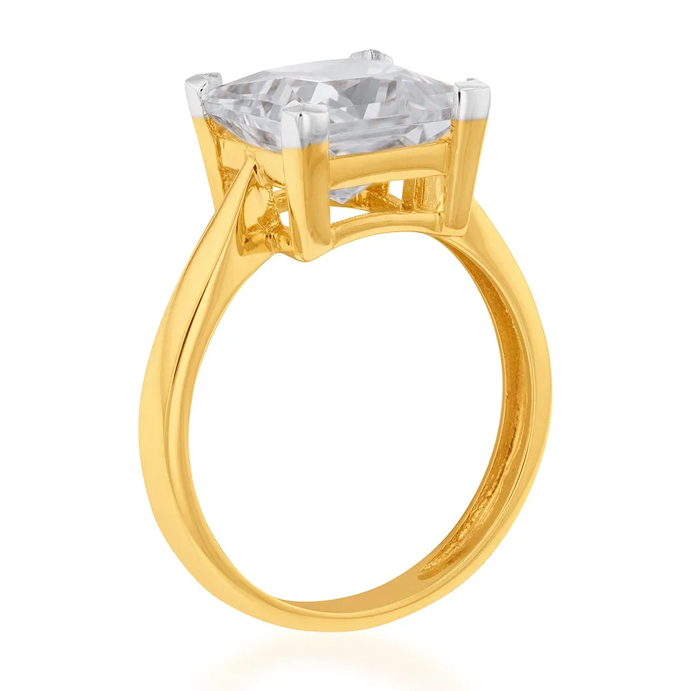 9ct Yellow Gold 3.00ct Diamond Equivalent 9.5mm Princess Cut Zirconia Solitaire