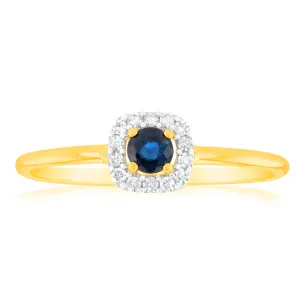 9ct Yellow Gold 3.0mm Sapphire Ring in 14 Diamonds