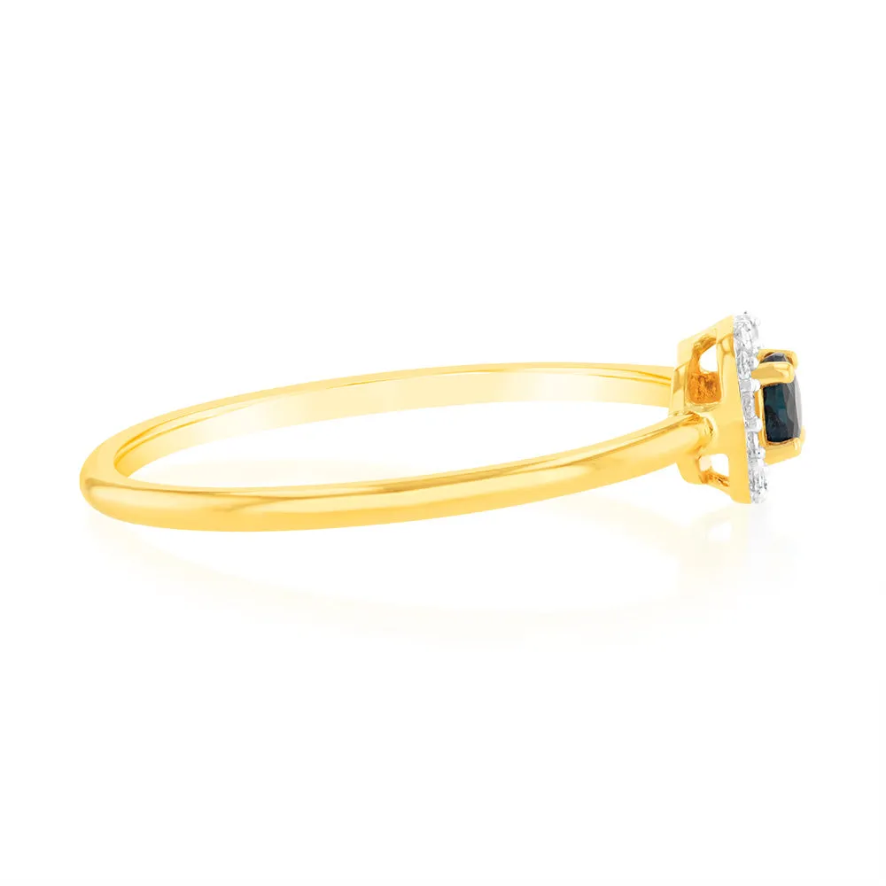 9ct Yellow Gold 3.0mm Sapphire Ring in 14 Diamonds