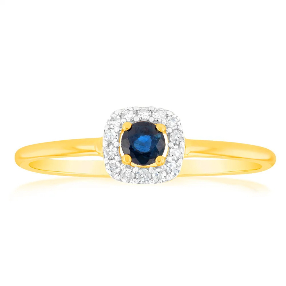 9ct Yellow Gold 3.0mm Sapphire Ring in 14 Diamonds