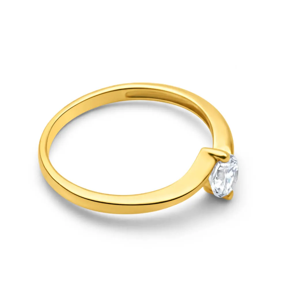 9ct Yellow Gold 4mm Cubic Zirconia Single Stone Swirl Ring