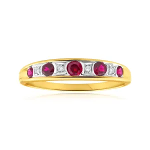 9ct Yellow Gold 5 Created Ruby and Diamond Graduated Ring