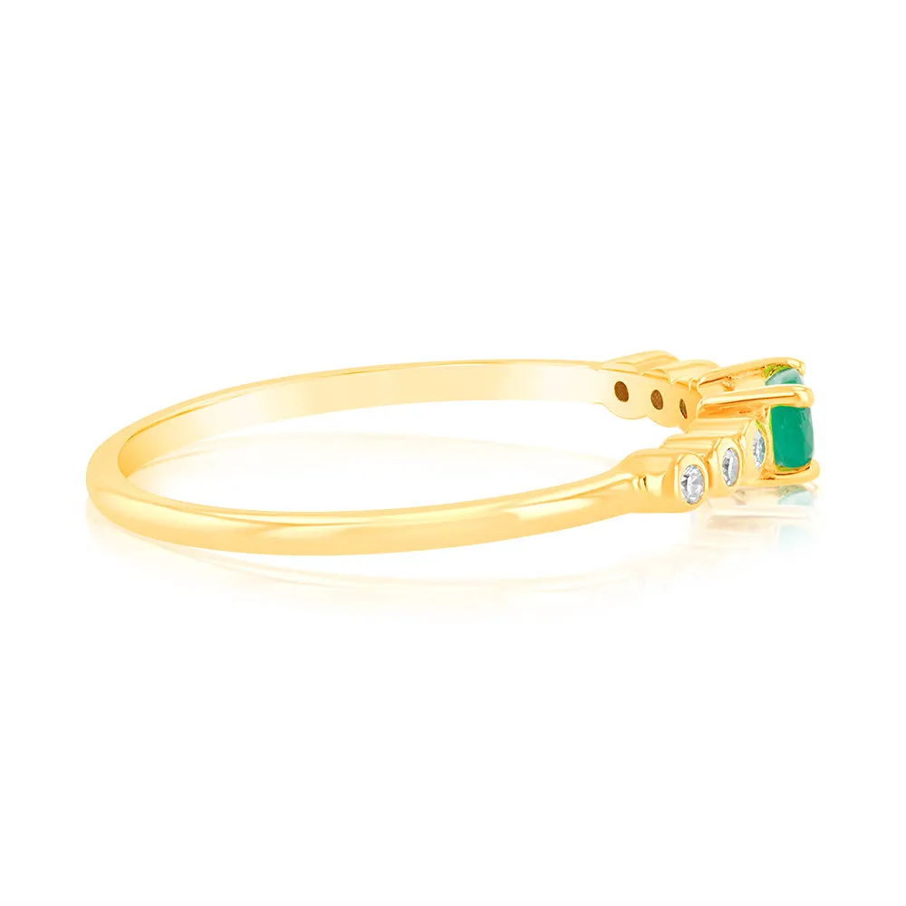 9ct Yellow Gold 5X3mm Emerald Ring in 6 Diamonds