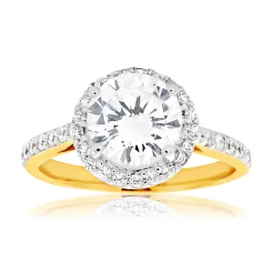 9ct Yellow Gold & White Gold Cubic Zirconia Solitaire Fancy Ring